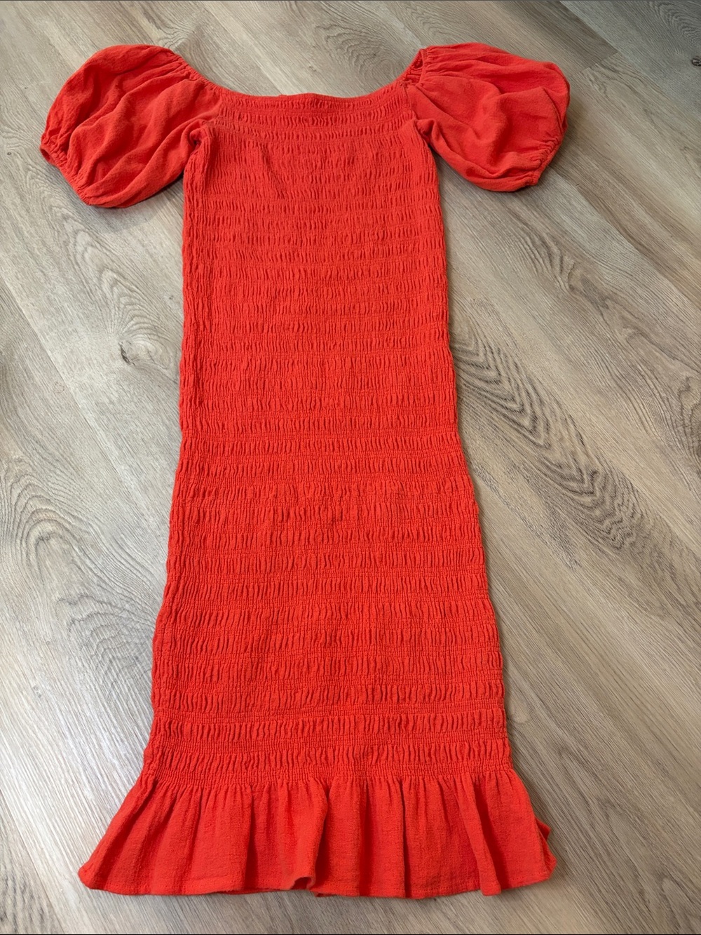 Never Fully Dressed Smocked Puff Sleeve Ruffle Midi Dress US 8 date night